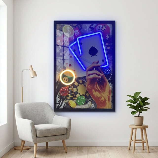 Playing Cards Neon Led Wall Art - 60x40cm Poker Game Room Decor Usb