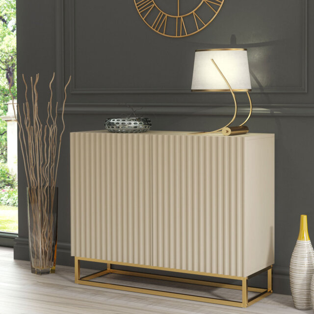 Modern Sideboard with Fluted Fronts & Gold Legs – 100cm Storage Cabinet