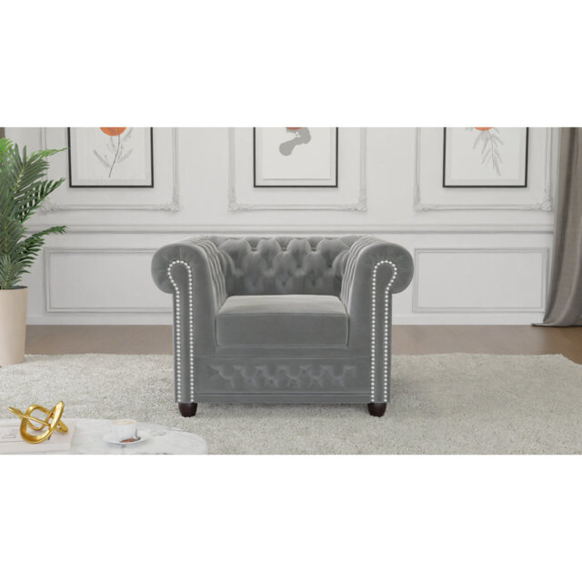Chesterfield Hanna Sofa Set 3+2+1 Made of Velvet Fabric with Solid Wood Legs