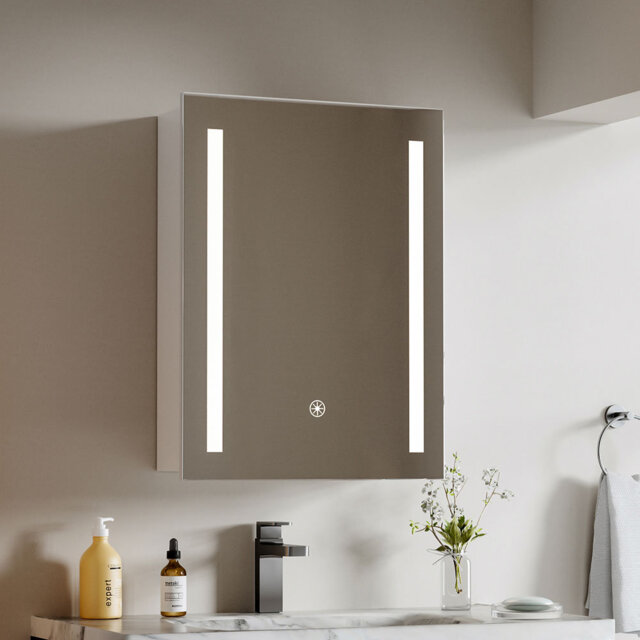 Wall-Mounted Bathroom LED Mirror Medicine Cabinet with Shelves
