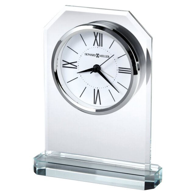 Quincy Modern & Contemporary Roman Numeral Crystal Quartz Movement / Crystal Tabletop Clock in Silver