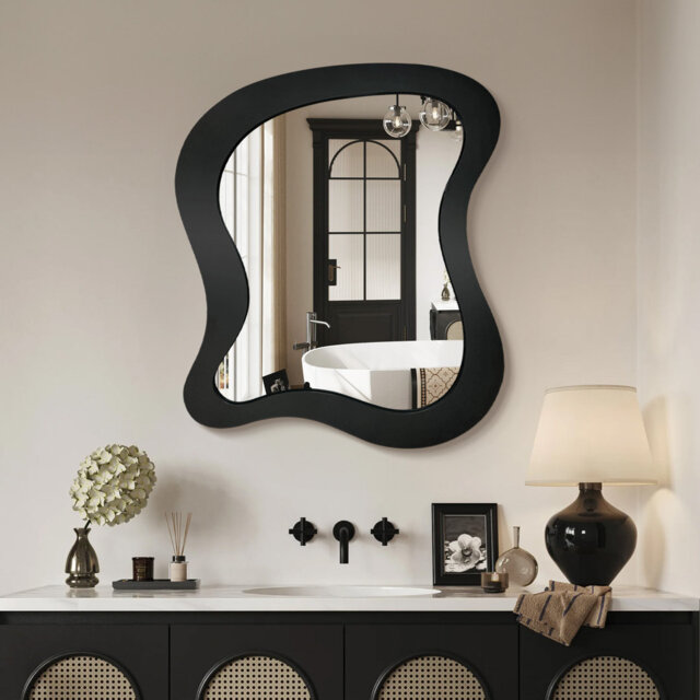 Irregular Wood Framed Wall Mirror Asymmetrical Decorative Wall Mirror