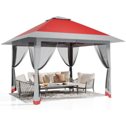 3x3m Double Top Pop Up Gazebo with Mesh Sidewalls, Waterproof Polyester Instant Canopy Shelter with Sandbags for Patio, Backyard, Wedding and Outdoor
