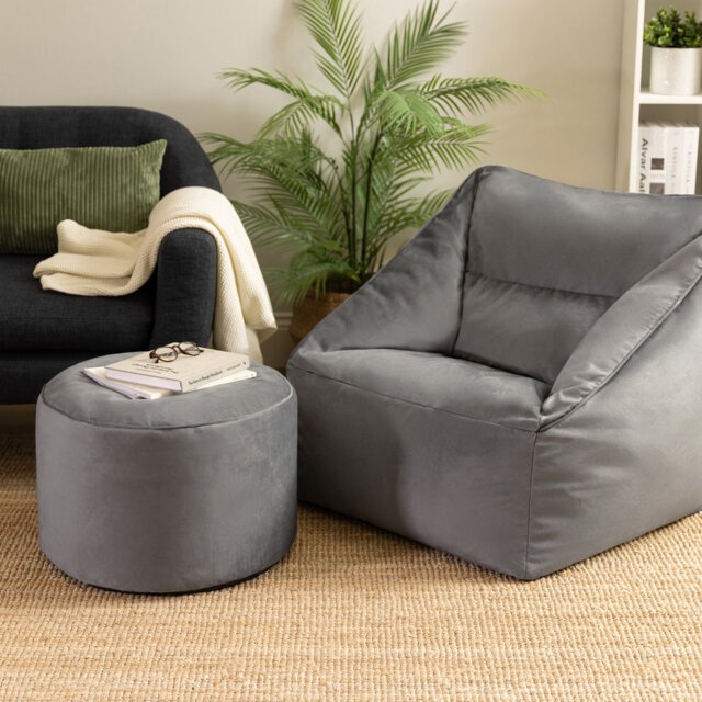 Natalia Velvet Armchair Bean Bag and Round Footstool