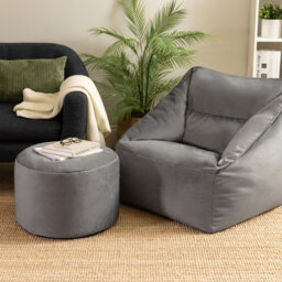 Natalia Velvet Armchair Bean Bag and Round Footstool