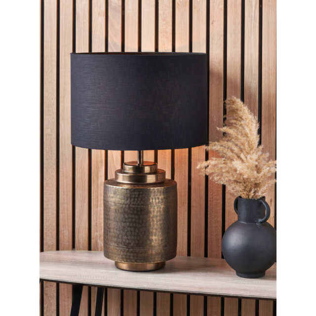 Zuri Metal Pot Table Lamp Base with Lino Self Lined Linen Cylinder Lampshade