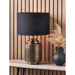 Zuri Metal Pot Table Lamp Base with Lino Self Lined Linen Cylinder Lampshade