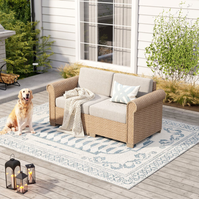 151.9Cm Wide Outdoor Wicker Straight Patio Sofa with Cushions