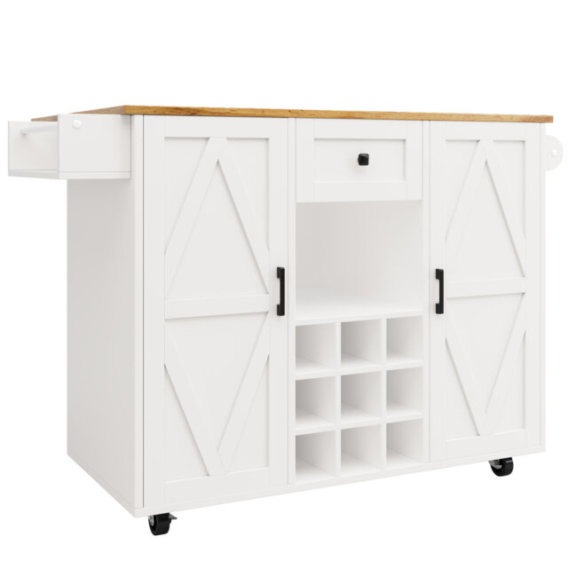 Kitchen Island With 2 Doors And 1 Drawer,microwave Shelves And Wine Cabinets White