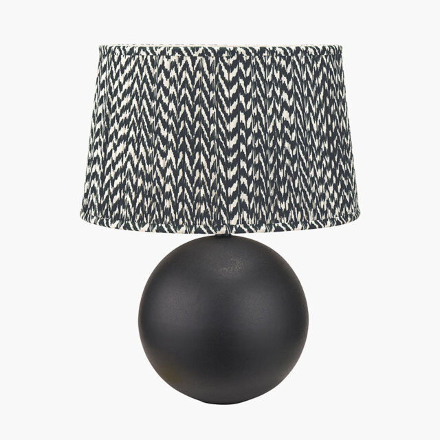 Bechara Matt Black Metal Spherical Table Lamp Base with Vienna 35cm Forest Green Chevron Mushroom Pleat Lampshade