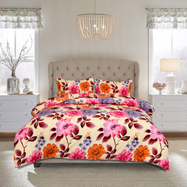 Aspire Homeware Floral 3D Duvet Complete Set With Pillowcases & Fitted Sheet