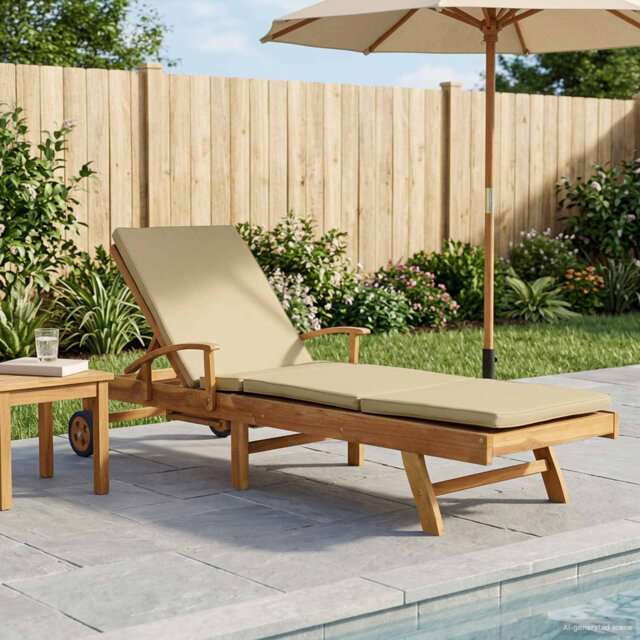 Sun Lounger Folding 1-person Solid Teak Wood Modern Outdoor Seating