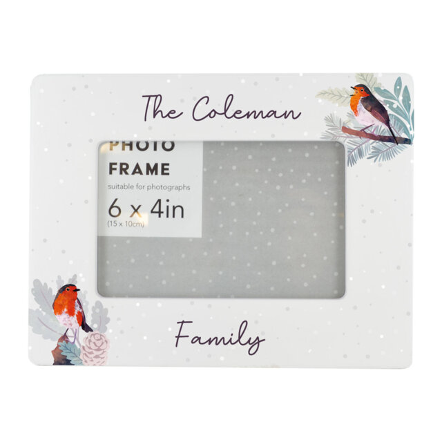 Personalised Family Festive Robin Christmas Ceramic Single Picture Frame in White