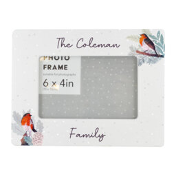 Personalised Family Festive Robin Christmas Ceramic Single Picture Frame in White