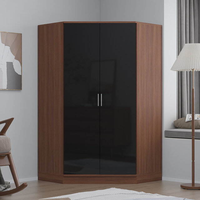 Eva High Gloss 2 Door Corner Wardrobe - H: 180cm x D: 103cm x W: 103cm