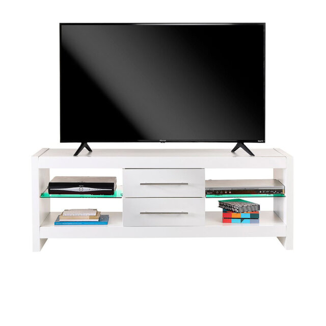 White Gloss TV Stand Cabinet with Drawer and Lights for 65 inch TV's