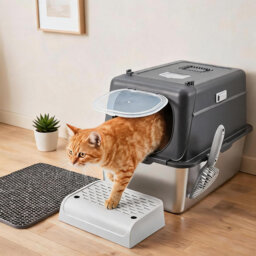 Stainless Steel Cat Litter Box with Lid, Litter Scoop & Litter Mat, Extra  Large High Sided Cat Litter Box Odour-Proof, Leak-Proof