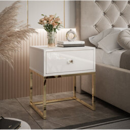 BLANCO GOLD Bedside Table on a Gold Chrome Frame