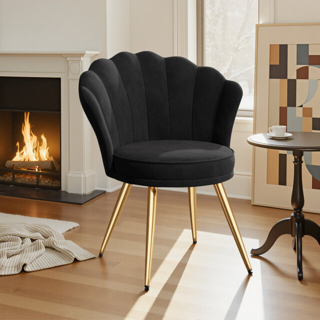 66cm Wide Velvet Barrel Chair Accent Chair with Gold Legs Upholstered Armchair with Padded Seat & Back – Modern Comfy Vanity Chair for Bedroom, Living