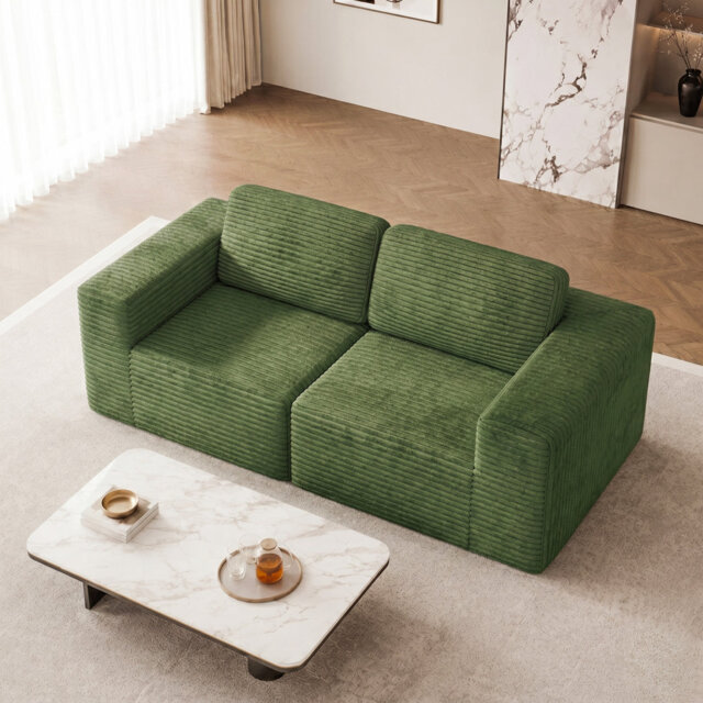 Modular Corduroy 202cm 2-seater Boneless Sofa, No Assembly Required, With High Rebound Sponge