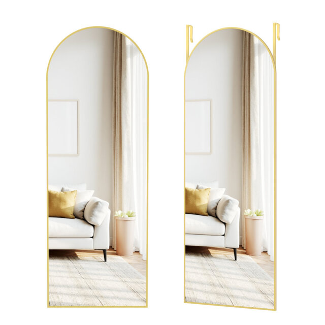 Full Length Hanging Mirror, 120 X 40 Cm, Arched Full Body Mirror, Over The Door, Tempered Glass, For Bedroom, Living Room, Cloakroom, Pale Gold
