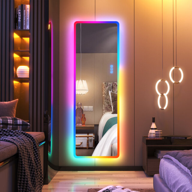 Acrylic Rectangle Full Length Mirror with RGB Lights and Dimmable Brightness