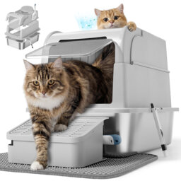 Enclosed Stainless Steel Cat Litter Box with Flip Lid, 28 L, 61 x 41 x 46 cm, Light Grey