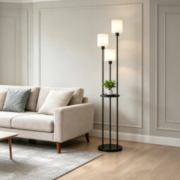 163cm Tray Table Floor Lamp black E27 fabric shade