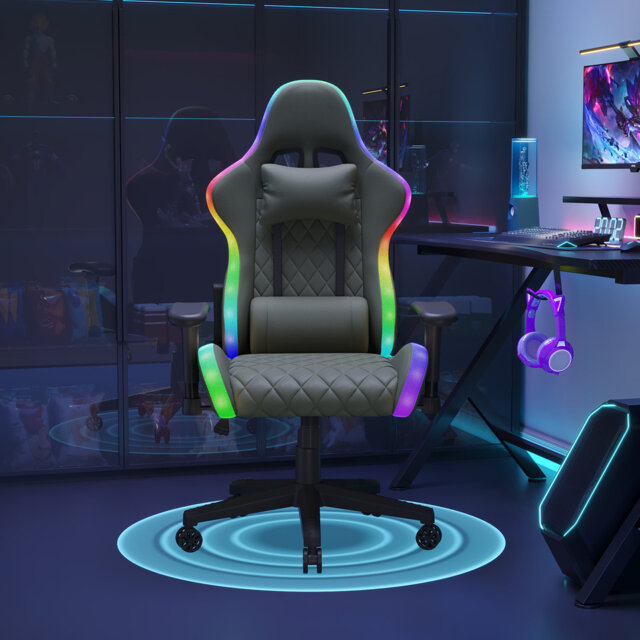 Inbox Zero Adjustable Ergonomic Faux Leather Swiveling PC & Racing Game Chair in Black