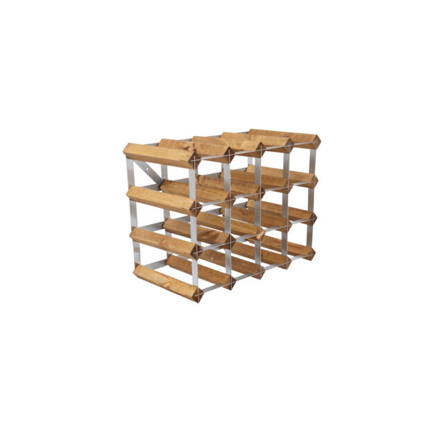 Assembled wine rack for 16 bottles. Made of Swedish pine wood and produced in Sweden.