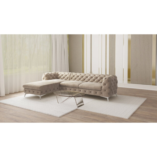Chesterfield Corner Chaise Sofa with Silver Metal Legs