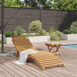 Folding Sun Lounger With Table Garden Sun Bed Day Bed Solid Teak Wood