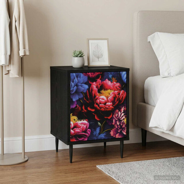 Bedside Cabinet Black Oak Engineered Wood Nightstand Bedroom Furniture