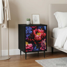 Bedside Cabinet Black Oak Engineered Wood Nightstand Bedroom Furniture