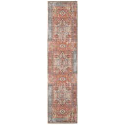 Machine Washable Terracotta Traditional Tribal Patterned Distressed Living Room Area Rug