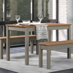 Lucian Rectangular Dining Table, split top plank design, grey and antique wax finish
