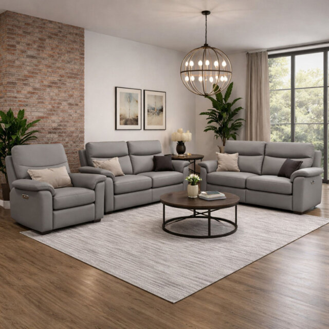 Alessandrina Real Leather Power Recliner 3 + 2 + 1 Sofa Set with USB Charging
