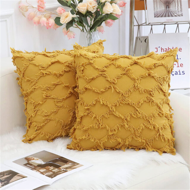 Mustard Yellow Cushion Covers 45X45cm Set Of 2, Decorative Boho
