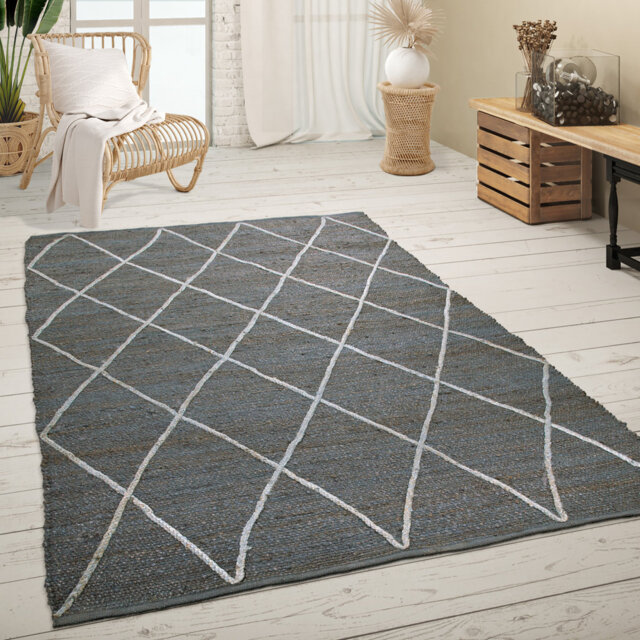 Virgilina 100% Jute Anthracite/White Indoor/Outdoor Rug