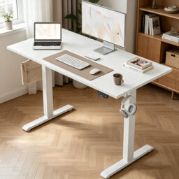 Electric Standing Writing Desk, 100 x 60 cm Height Adjustable Sit Stand Desk with Splice Board White