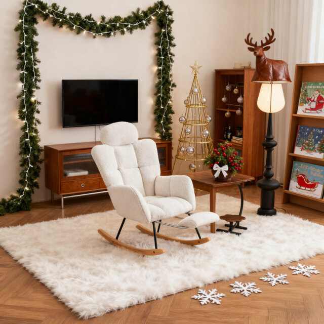 Myroslava Plush Teddy Rocking Chair with High Backrest