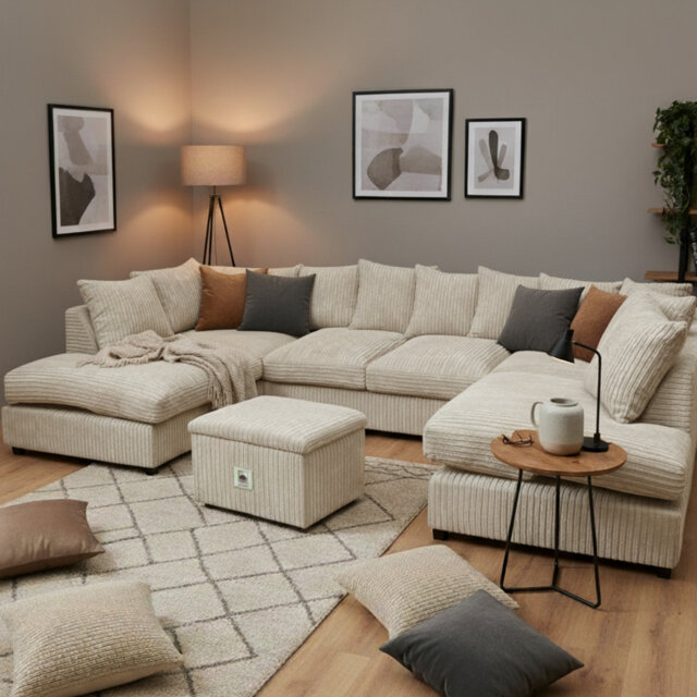 5 Seater Corduroy Corner Sofa