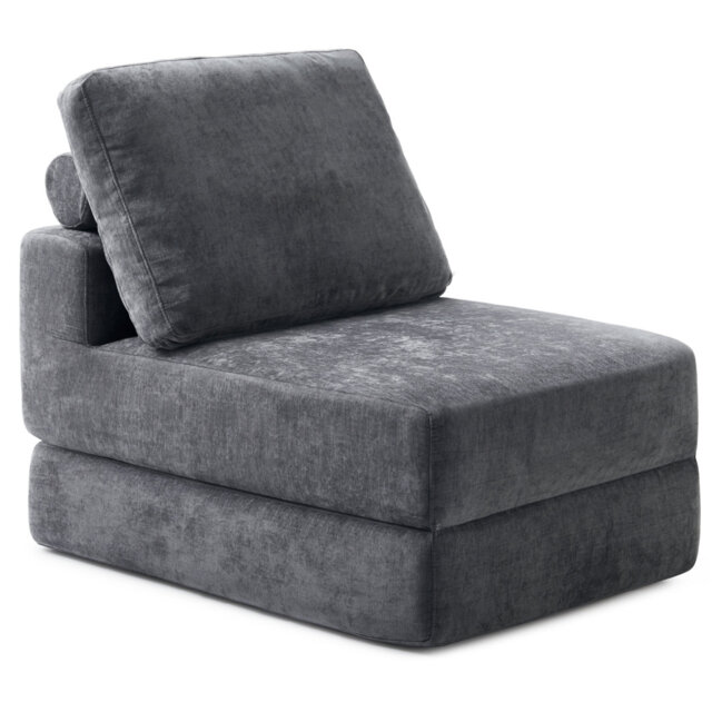 20cm Thick Convertible Folding Sofa Bed,Single Guest Sleeper with Right Armrest,Freestanding Chair for Living Room,Bedroom,Office,Apartment,Dark Grey