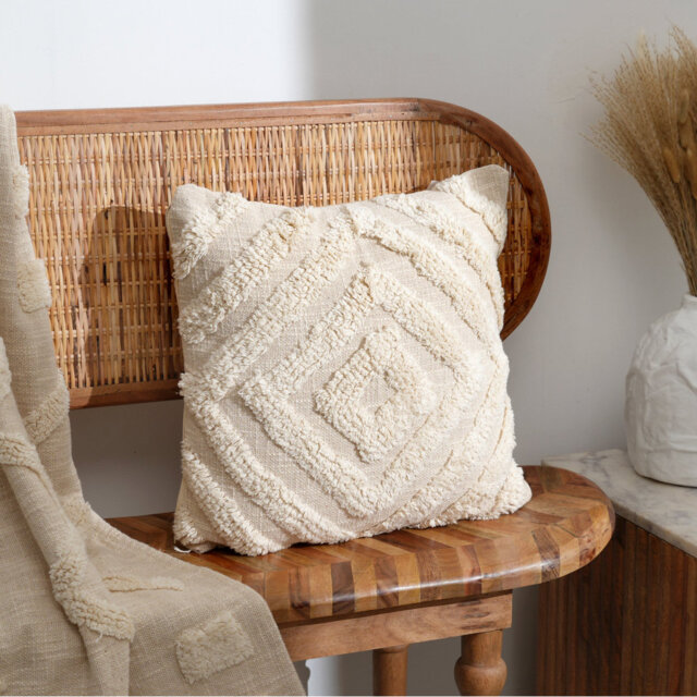 DiamondNest Tufted Cotton Cushion - Natural - 16 Ã 16 Inch