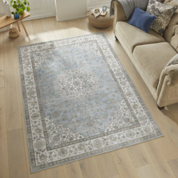 Traditional Light Blue Washable/Stain Guarded Area Rug