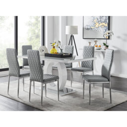 Scottsmoor High Gloss Halo Dining Table Set & 6 Luxury Faux Leather Dining Chairs - Modern Design