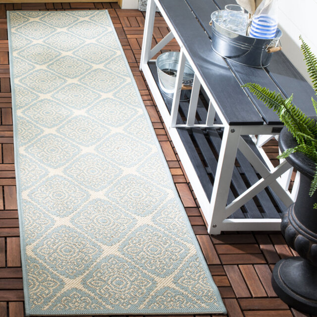 Hardrian Hooked Indoor/ Outdoor Cream/Aqua Rug