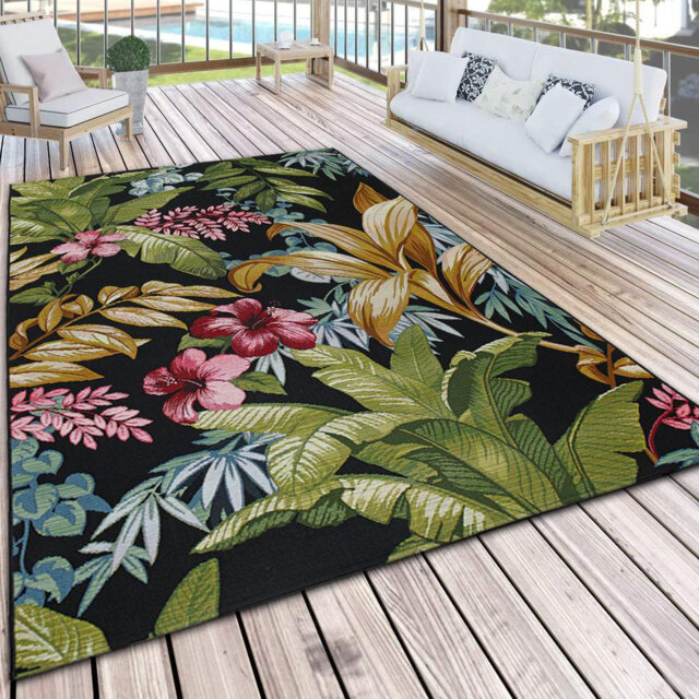 Skidaway Tufted Black/Green/Gold Indoor / Outdoor Rug