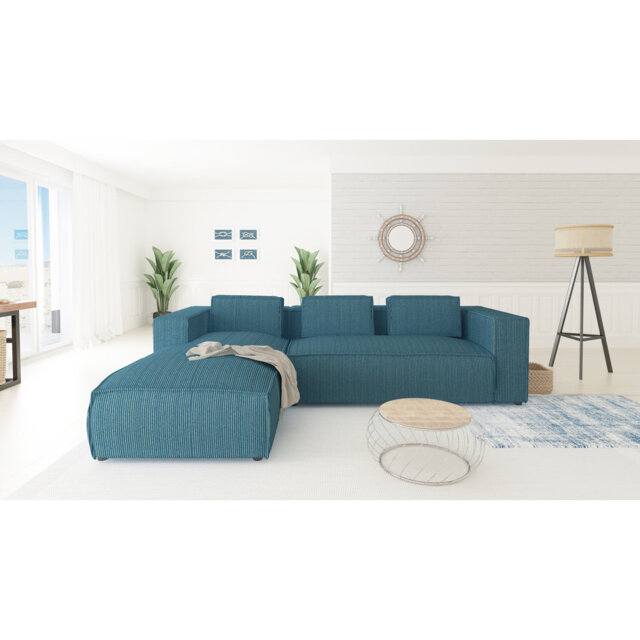 Modern L-Shape Corner Sofa Made of Cord with Soft Seat