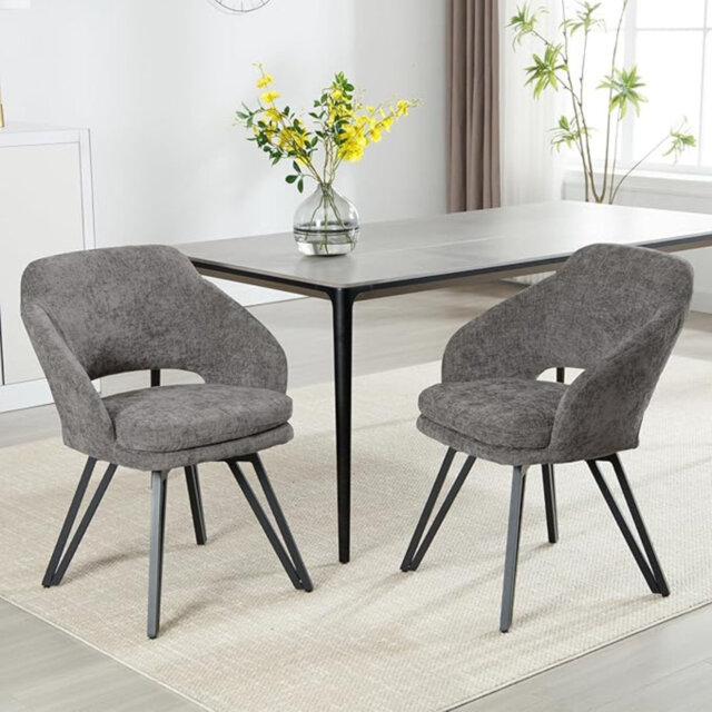 Wahson Dining Chairs Set of 2 in Chenille Corner Chairs Upholstered Swivel Leisure Chairs with Armrest for Kitchen Living Room, Grey